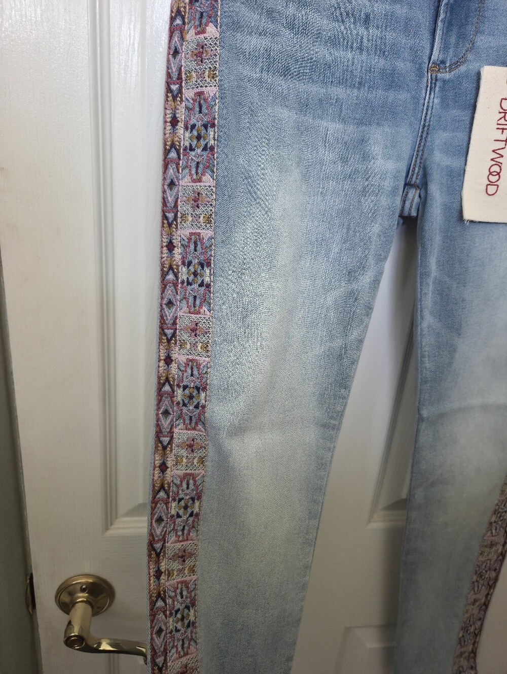 DRIFTWOOD Jackie Skinny-Leg Jeans Embroidered Side Panel Western Bohemian 28x28 - Picture 3 of 12
